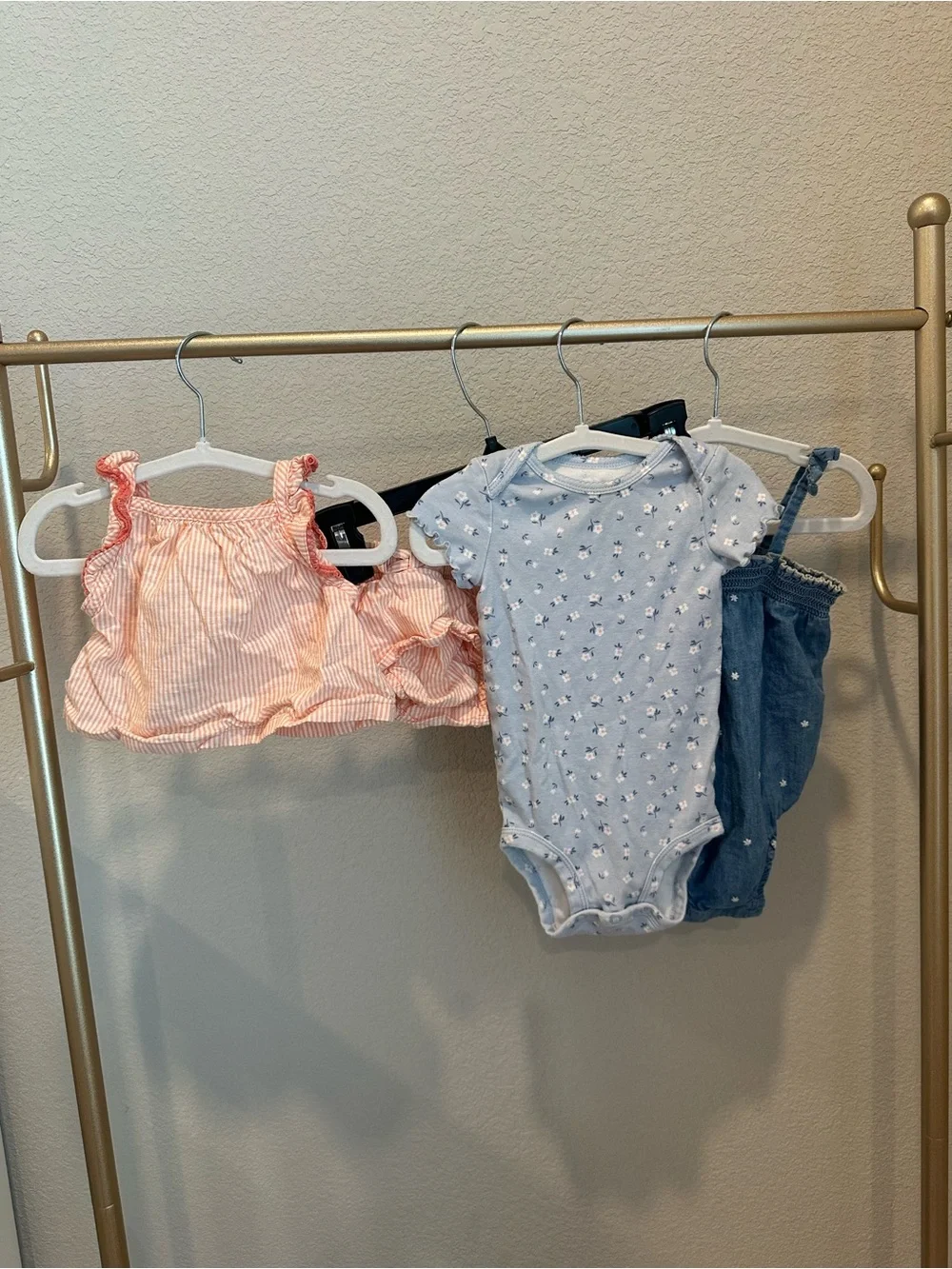 Carter's drop! Light Blue Floral Baby Bodysuit, striped 2 piece and denim onesie